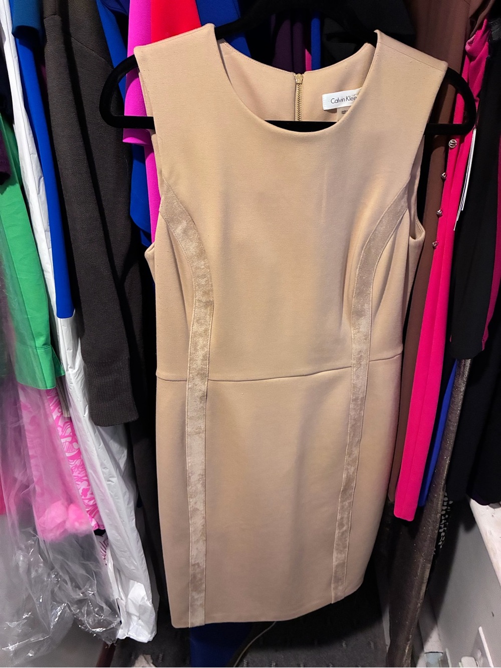 Calvin Klein Neutral Beige Sleeveless Sheath Dress